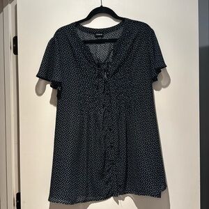 Sheer Torrid Navy Blue with Small White Hearts "Dots" Short Sleeve Top. Size 3